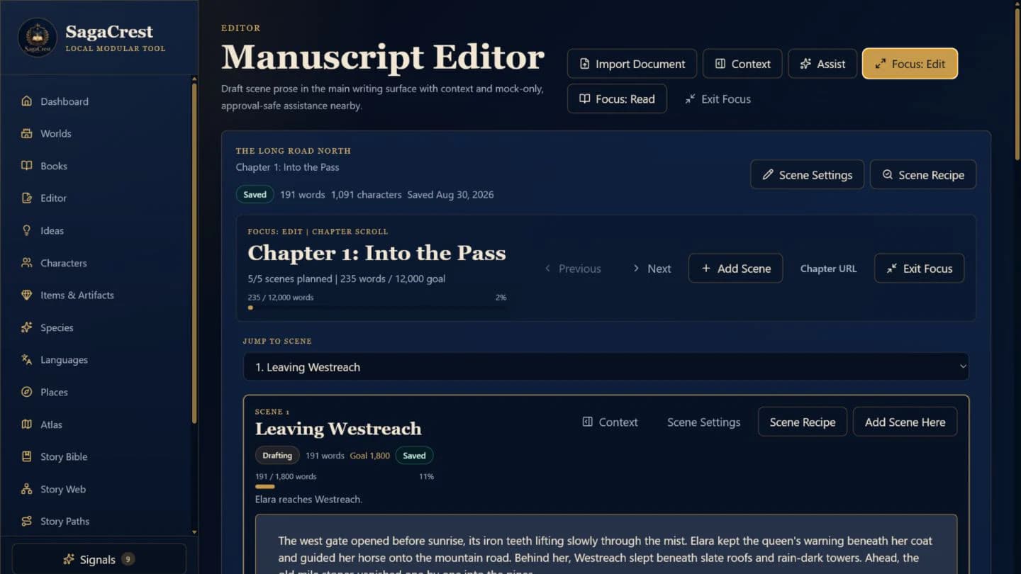 Write in the manuscript—not around it shown in the real SagaCrest author application