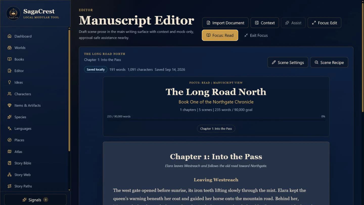 Read the chapter as a book shown in the real SagaCrest author application